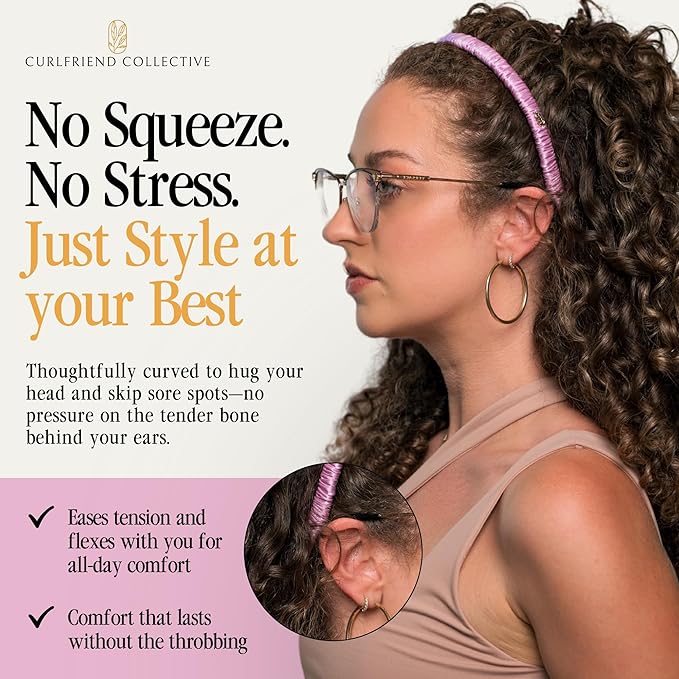Curlfriend Collective Lilac Comfort Curve Silk Headband – Luxury 100% Mulberry Silk Hair Accessory, No-Headache Design, Anti-Frizz, Elegant Non-Slip Headband for Women, Stylish Everyday Look