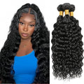 30 32 34 Inch Water Wave Bundles Human Hair Color 1B Bundles Peruvian Virgin Remy Hair Extensions Niegmeag Double Weft Natural Black Wet and Wavy Bundle Hair Weave