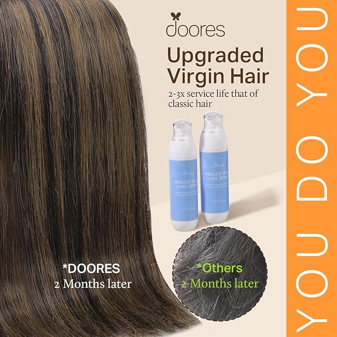 DOORES Hair Extensions Clip in Human Hair, 5pcs 80g 18 Inch Balayage Dark Brown to Chestnut Brown Clip in Human Hair Extensions Natural Straight Weft