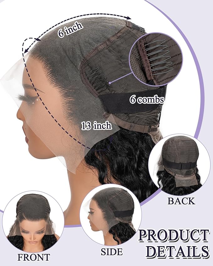 13x6 Deep Wave Lace Front Wigs Human Hair 180% Density Curly Wigs for Black Women 13x6 Wet and Wavy HD Transparent Lace Frontal Wigs Human Hair Pre Plucked with Natural Baby Hair 24inch