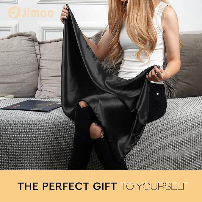 100% Mulberry Silk Pillowcase for Hair and Skin, 22 Momme Pure Natural Silk Pillow Case Both Sided with Zipper, Pillow Cover for Women Mom Men (Black, Standard 20''×26'', 1 Pack)