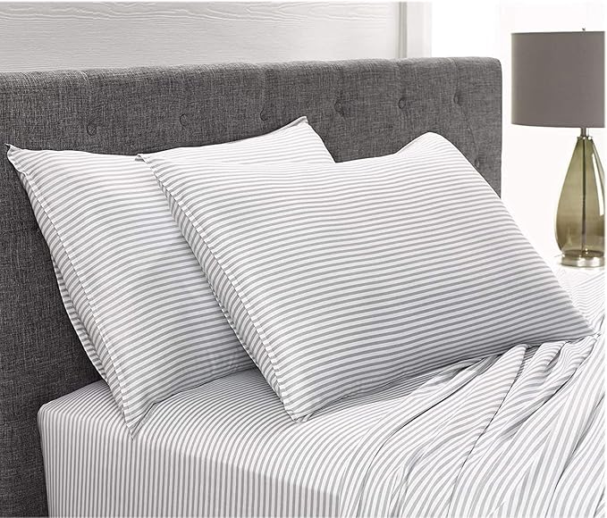 King Pillowcases by Pure Bamboo, Genuine 100% Organic Viscose Derived from Bamboo, Luxuriously Soft & Cooling, Double Stitching, Envelope Closure (2 King Pillowcases, Stripes)