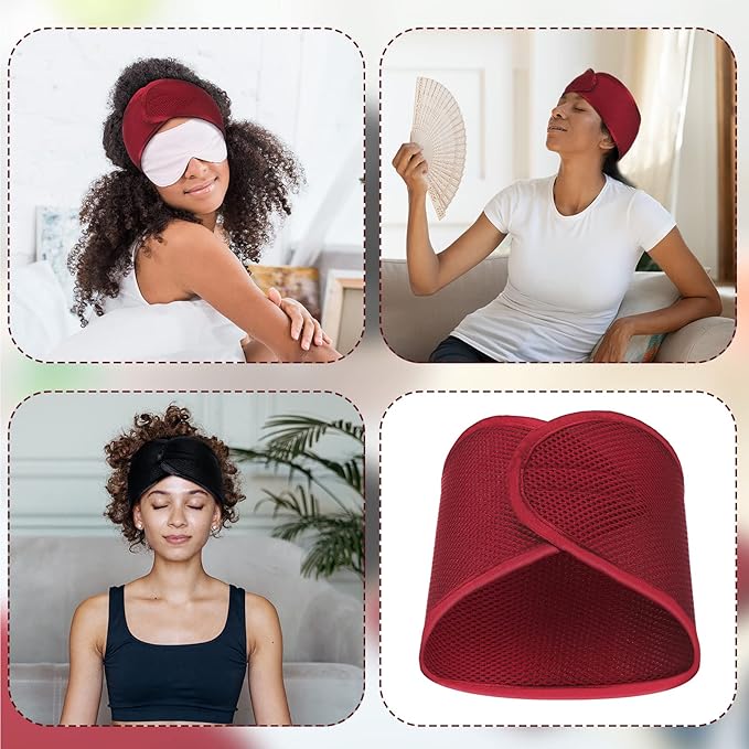 Haysandy Mesh Hair Wraps for Women - 4 Pieces Headbands for Sleeping, Face Wash, Makeup (Black, Wine Red)