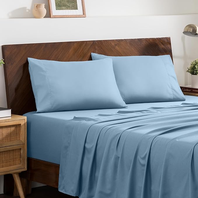 Bare Home Microfiber Pillow Cases - Queen Size Set of 2 - Cooling Pillowcases - Double Brushed - Easy Care - Envelope Closure (Queen Pillowcase Set of 2, Light Blue)