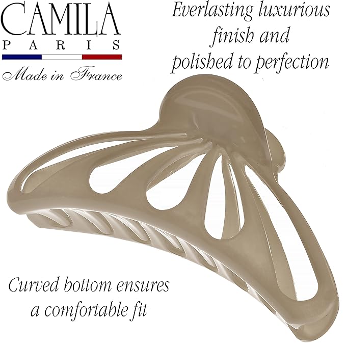 Camila Paris CP3636 French Hair Clip for Women Thick Hair for Long Curly Wavy Hair, Brown, Girls Hair Claw Clips Fashion Styling Hair Accessories for Women, Strong Hold No Slip Grip, Made in France