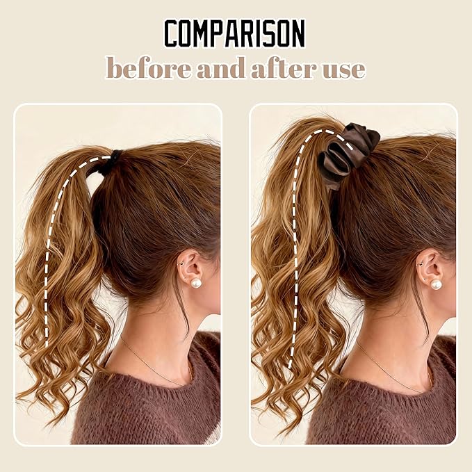3 Pack Matte Satin Ruffled Hair Claw Clips, Pleated Scrunchie Ponytail Holder for Women, Non-Slip Bun Cuff Clamp, French Style Elegant Hair Accessories (Black, Brown, Khaki)