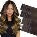 GOO GOO Invisi Edge Tape in Hair Extensions Human Hair, 1D/2C/4E Chocolate Dip Color Melt10pcs injected with 10pcs classical tape ins, 16inch 50g, Virgin Remy Hair, Natural Look