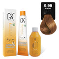 GK HAIR Global Keratin Chocolate 9.99 Almond Hair Color Cream Tube (3.4 Fl Oz/100ml) + 20 Volume Developer (5 Fl Oz/150ml) - Professional Permanent Long Lasting Toner Dye