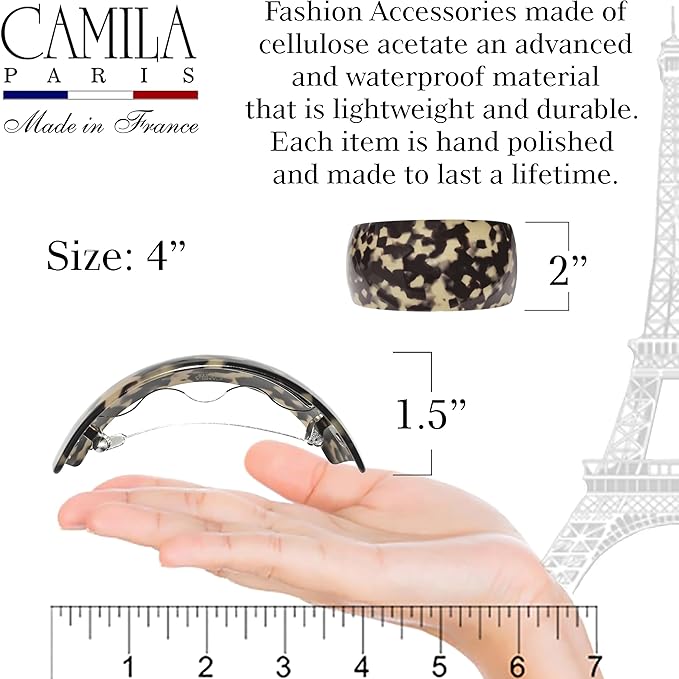 Camila Paris CP3618 French Hair Barrette Clip for Girls for Thick Curly Wavy Long Hair, Strong Hold Grip Hair Clips for Women, Automatic, No Slip Styling Girls Hair Accessories, Handmade in France
