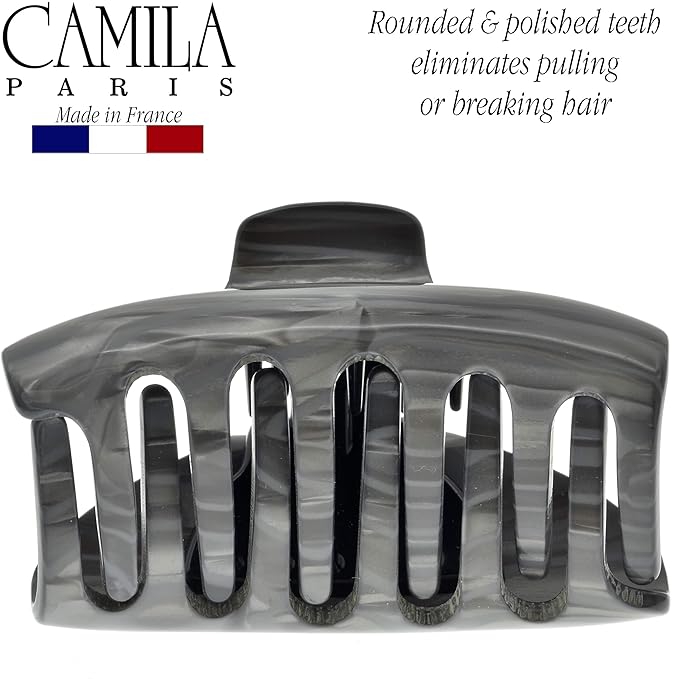 Camila Paris CP2122 French Hair Clip for Women for Long Curly Wavy Hair, Gray, Girls Hair Claw Clips Jaw Fashion Styling Hair Accessories for Women, Strong Hold No Slip Grip, Made in France