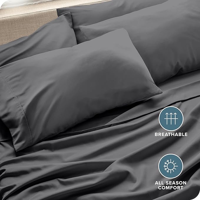 Bare Home Microfiber King Size Pillowcases - 4 Pack, Grey, 20x40
