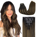 GOO GOO Clip in Hair Extensions Real Human Hair, Remy Human Hair Extensions Clip ins for Women, Natural Human Hair, 20inch 110g 7Pcs, 2/6/2 Balayage Dark Brown to Chestnut Brown