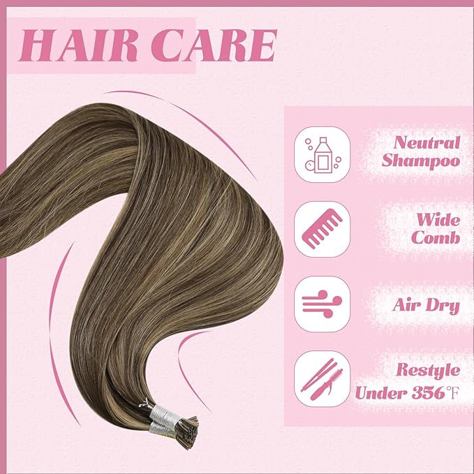 YoungSee I Tips Hair Extensions Real Human Hair Highlight I Tip Hair Extensions Dark Brown Highlighted Blonde Itips Hair Extension Remy for Office 22 Inch 50g 50s