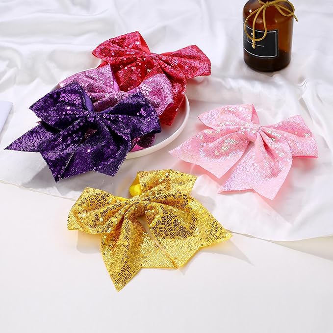 Large Big 7 Inch Glitter Bow Clip Sequin Bling Party Hair Accessories for Women Teens Girls Kids 3 Pcs (HotPink, Light Purple, Pink)