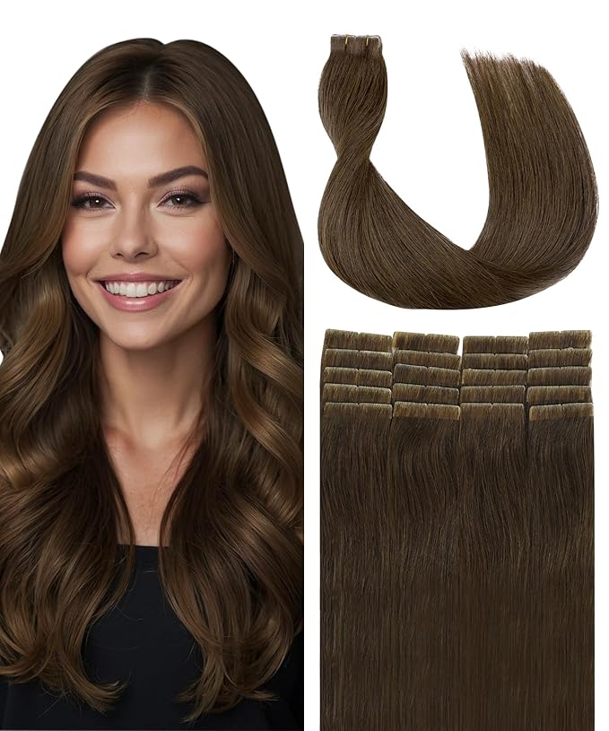 SURNEL Injected Seamless Tape in Hair Extensions 22 Inch #4 Chocolate Brown Invisible Tape in Extensions 20 Pcs 50g(#4,22)