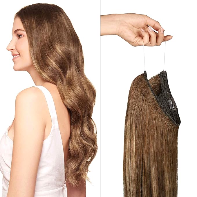 Luxy 100% Remy Human Hair – Halo Clip-In Hair Extensions –Natural Looking Volume & Length - One-Piece - Easy 5-Min Application 150 grams 12" Chestnut Brown Balayage