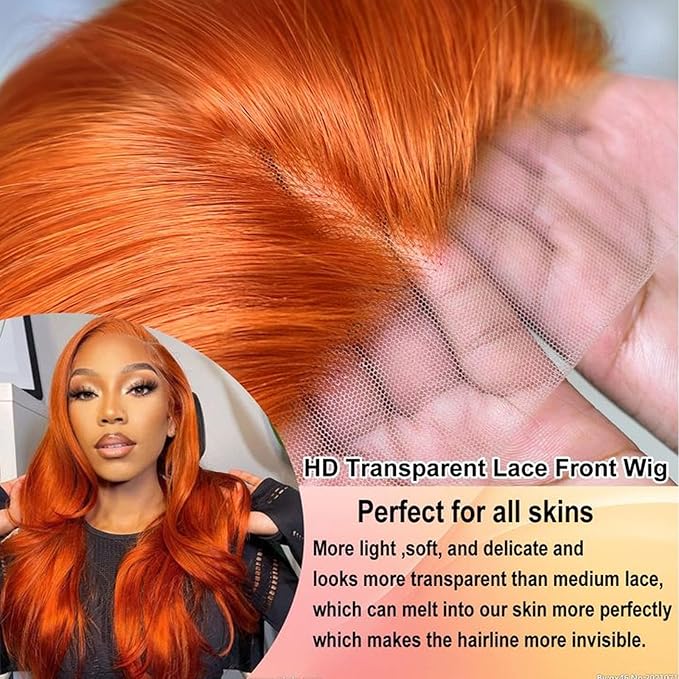 Ginger Wig Human Hair 13x4 Straight Ginger Orange Lace Front Wigs Human Hair HD Transparent Lace Frontal 350 Colored Wig Pre Plucked 180% Density 28inch
