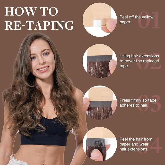 GOO GOO Tape in Hair Extensions Human Hair, 5 Light Ash Brown, 16inch 25g 10pcs, Skin Weft Seamless Invisible, Silky Straight with Thick Ends, Remy Human Hair