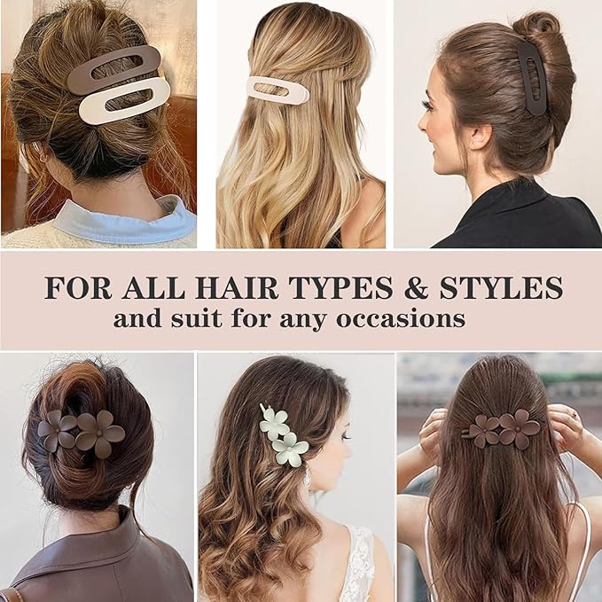 5 Pcs Flat Hair Clips, Medium Lay Flat Claw Clips for Women Girls,2 Styles Strong Hold Non-slip Matte Hair Claws for Thick Thin Hair(Brown&Purple)