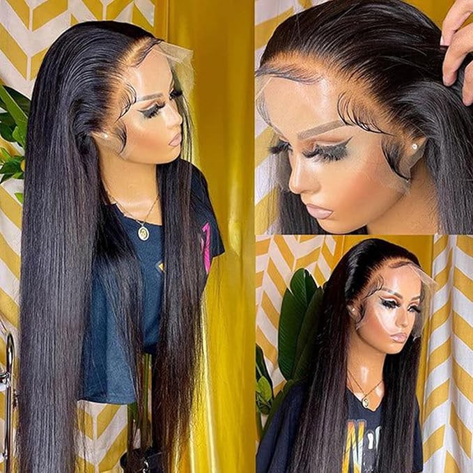 Lemoda Straight SKINLIKE Real HD 13x4 Full Lace Frontal Wigs 210% Density 15A Brazilian Straight Virgin Human Hair Lace Front Wig 30inch Invisible 0.1mm Ultra-thin Frayed Ends Tiny Knots