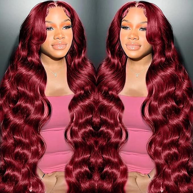 99J Burgundy wig human hair 13x4 body wave lace front wigs human hair 180 Density Pre Plucked Glueless Wine red colored lace front wig for Women 30inch