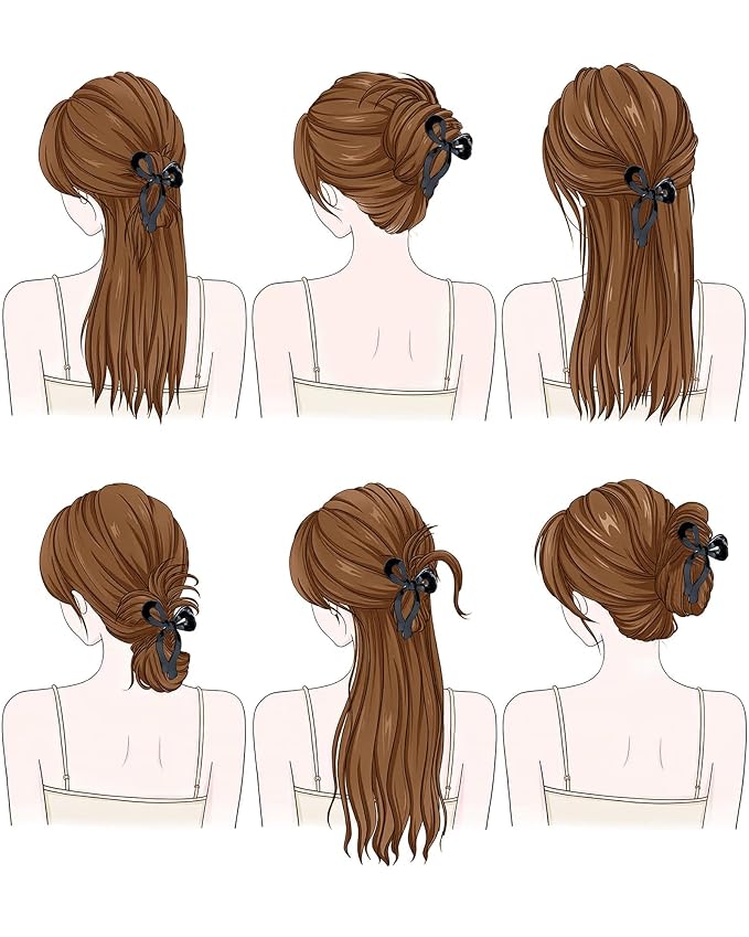 Mesovor 4 Pack Bow Hair Claw Clips for Women, Nonslip 4.3" Large Hair Grip Clawclips for Thin and Thick | Bowknot Hair Strong Hold Hair Jaw Clamps Gifts (Black, Red, Yellow Leopard, White Leopard)