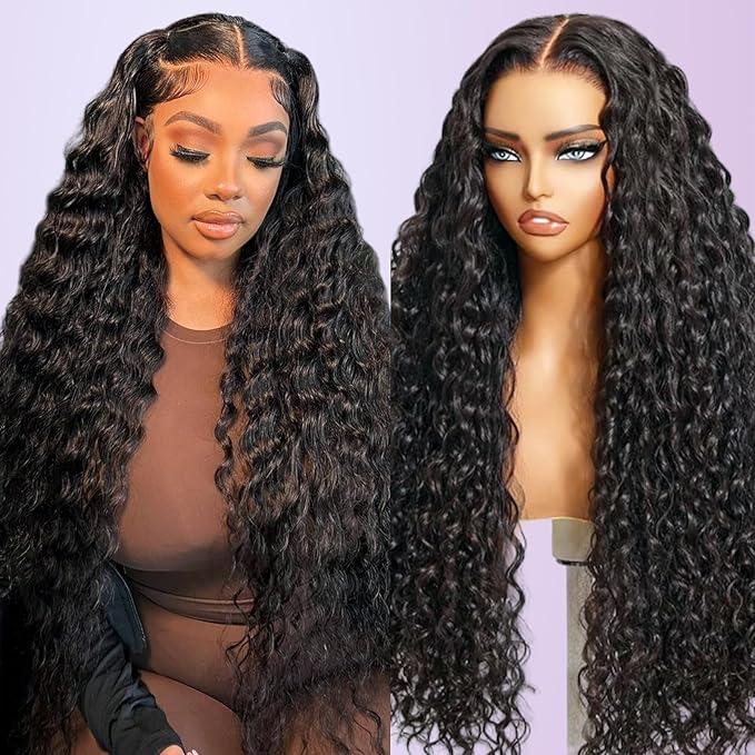 210% Density 13x6 Full Lace Frontal Wigs Human Hair 12A Deep Wave Brazilian Virgin Human Hair Pre Plucked HD Transparent Lace Glueless Wigs 20 Inch