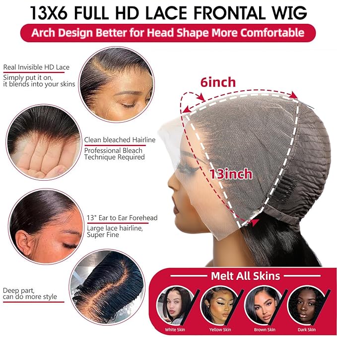 VIPbeauty 28 Inch 13x6 HD Lace Front Wigs Human Hair Pre Plucked Bleached Knots with Baby Hair 180 Density Body Wave Full Lace Frontal Wigs Human Hair Wigs for Black Women Natural Color