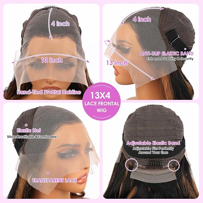 28 Inch Ombre Lace Front Wig Human Hair 1B/30 Highlight Body Wave Lace Front Wigs Human Hair Colored 13x4 Brown Wig 200 Density Balayage Glueless HD Lace Frontal Wigs