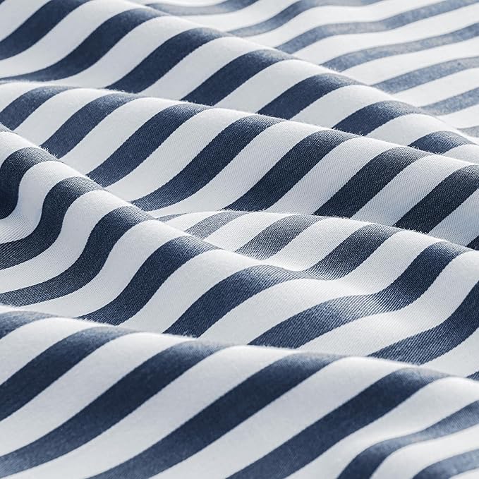 JELLYMONI 100% Natural Cotton Striped Queen Pillowcases Set, 4 Pack White and Dark Blue Stripes Pattern Printed Pillow Covers with Envelope Closure(Pillows are not Included)