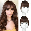 Clip in Bangs 100% Real Human Hair, French Bangs Hair Clip, Fake Bang Fringe with Temples Hairpieces for Women Daily Wear (Medium Brown, French Bangs)