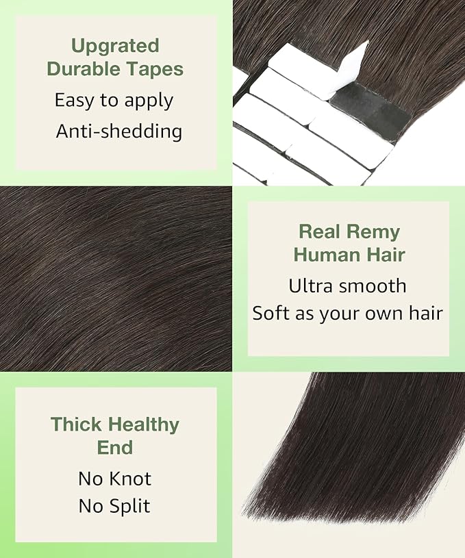 SURNEL Tape in Hair Extensions Human Hair 22 inch #2 Darkest Brown Tape in Hair Extensions 20pcs 50g(#2-22)