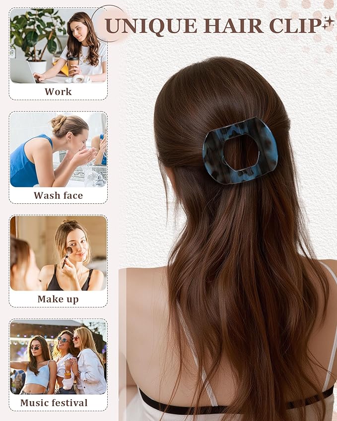6 Pack Flat Hair Clips for Women, No-Slip Flat Claw Clips,Large Strong Hold Square French Claw Clips for All Hair Textures(Glossy Leopard Print 1)