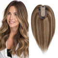 SEGO Real Human Hair Topper for Women, No Bangs Hair Topper with Anti-Slip Clips (6 Inch#4/27 Medium Brown Mix Dark Blonde)
