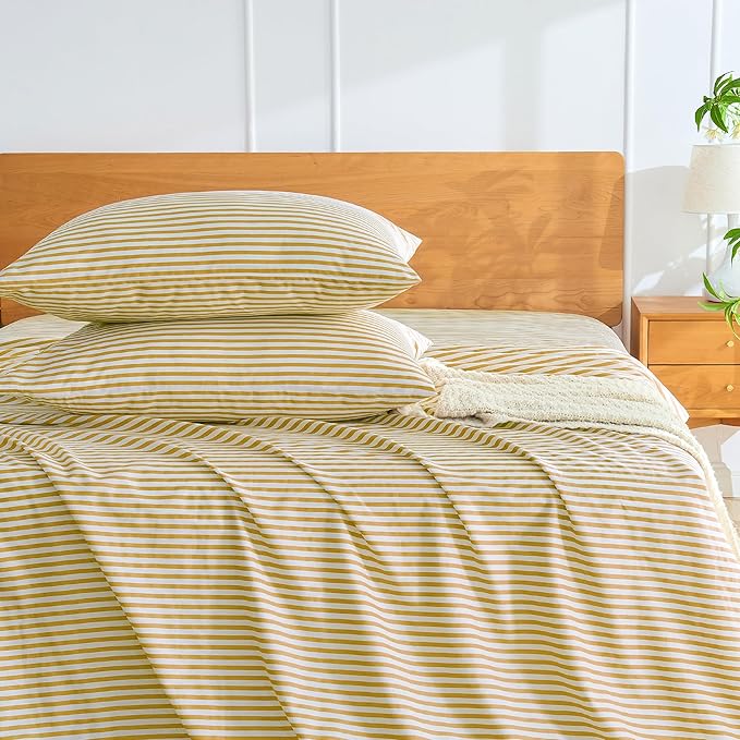 JELLYMONI 100% Natural Cotton Striped Standard Pillowcases Set, 4 Pack White and Yellow Stripes Pillow Covers with Envelope Closure(Pillows are not Included)