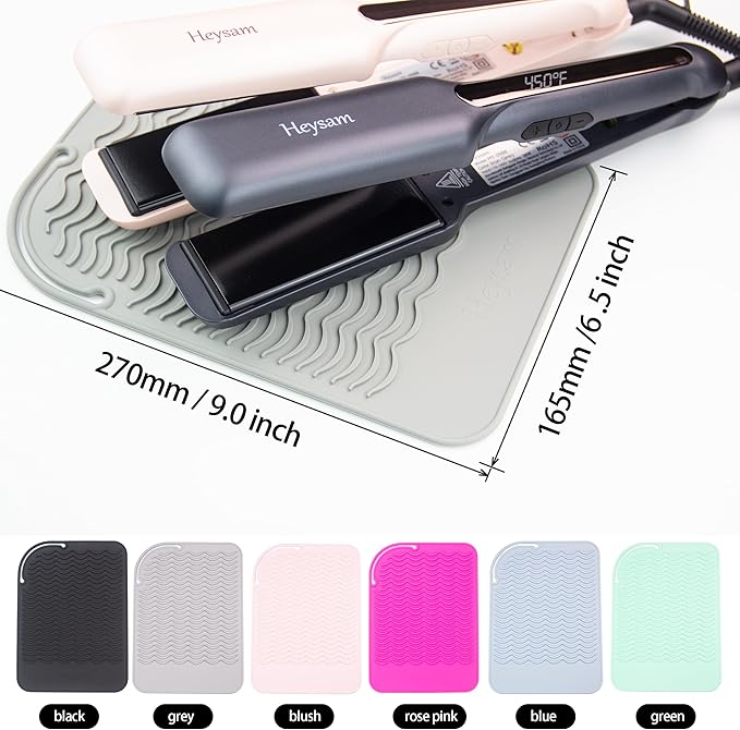 Heysam Heat-Resistant Silicone Mat/Non-Slip Vanity Pad for Hair Styling Tools-Hair Straighteners, Curling Irons and Flat Irons, Food-Grade Silicone, Suitable for Home, Travel, Salon Use, 9"x6.5"-Blue