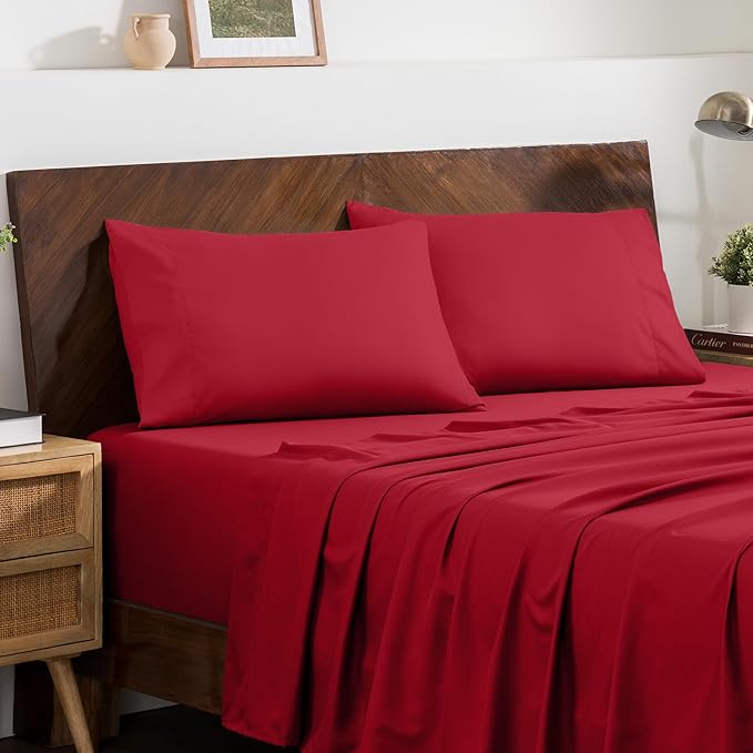 Bare Home Microfiber Pillow Cases - King 20x40 - Cooling Pillowcases - Double Brushed - Easy Care - Envelope Closure (King Pillowcase Set of 2, Red)