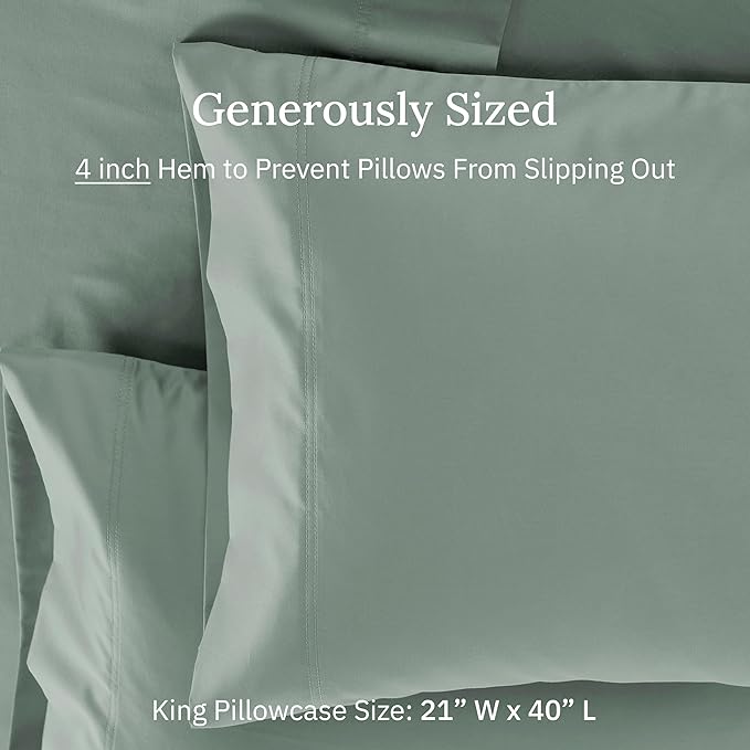 CALIFORNIA DESIGN DEN Luxuriously Soft Hotel Quality 600 Thread Count, 100% Cotton Set of 2 Cases, Crisp & Cool King Pillow Cases 2Pc, Set of 2, Fits King Pillows (Sage)