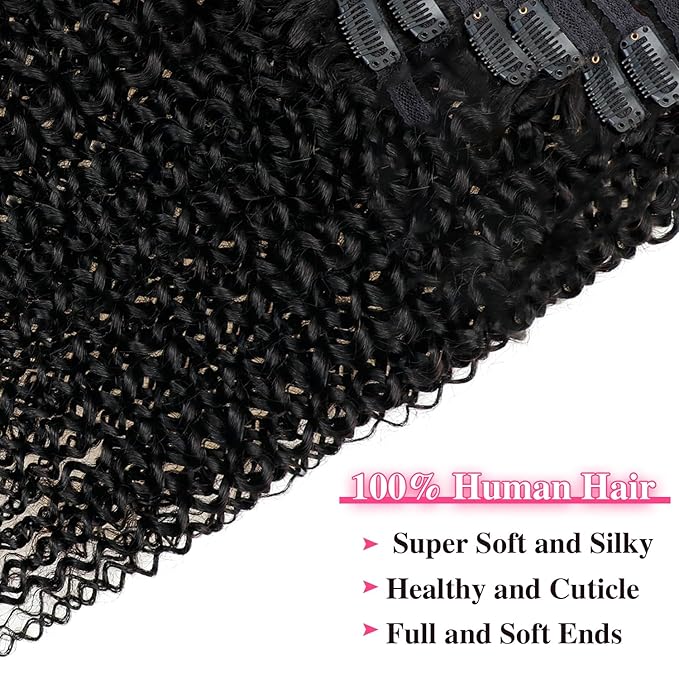 12 inch Kinky Curly Clip in Extension Human Hair Affordable 3C 4A Kinky Curly Clip Ins for Women Brazilian Remy Human Hair Natural Color 8 Pcs with 18 Clips 120g/Set