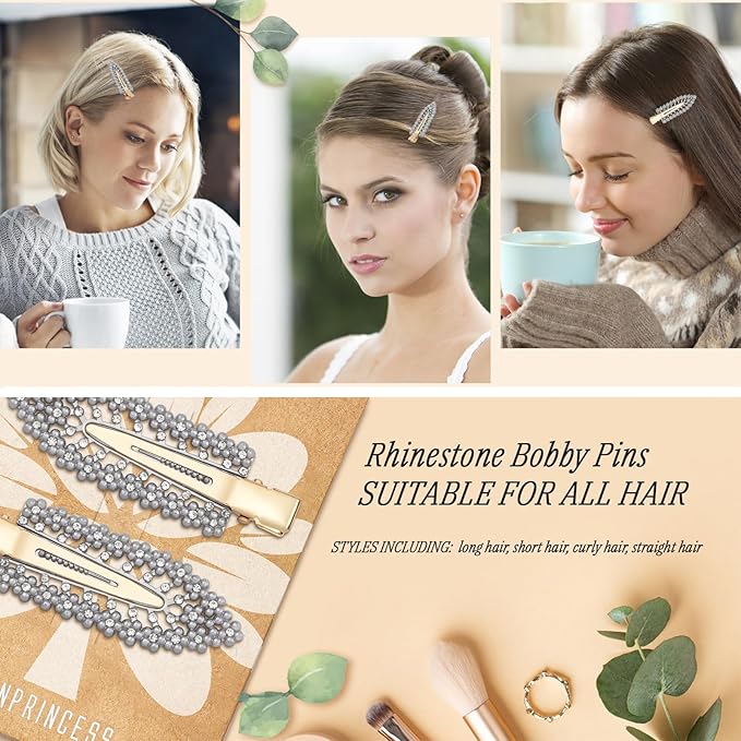 2PCS Rhinestone Hair Clips,Snap Hair Accessories,Decorative Hair Clips,Rhinestone Barrettes For Women Girls(SET21)