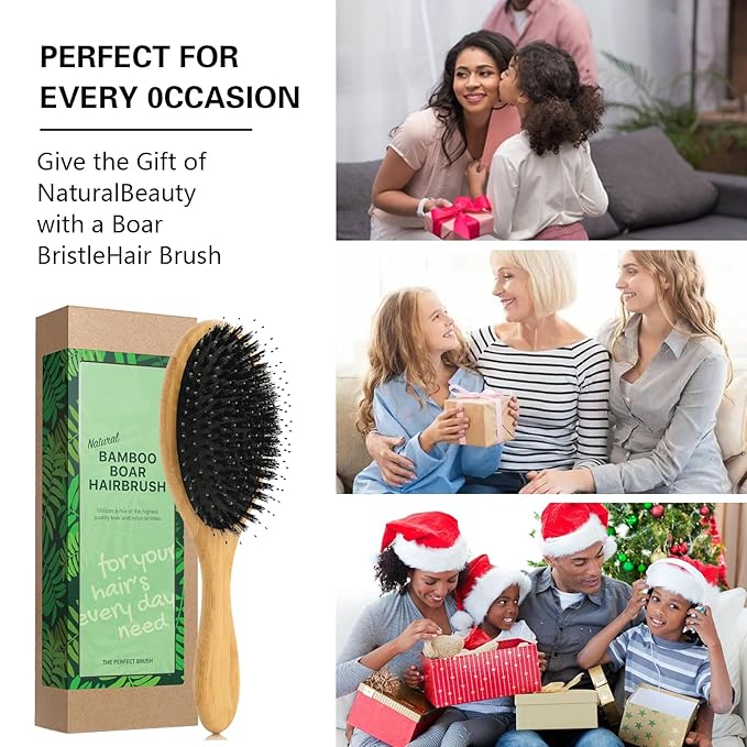 Boar Bristle Hair Brush,No Shampoo Hair Brush,Dry and Wet Detangling Gently Enhances Shine, Smooths Frizz and Prevents Breakage in Fine and Straight, Thick and Curly Hair