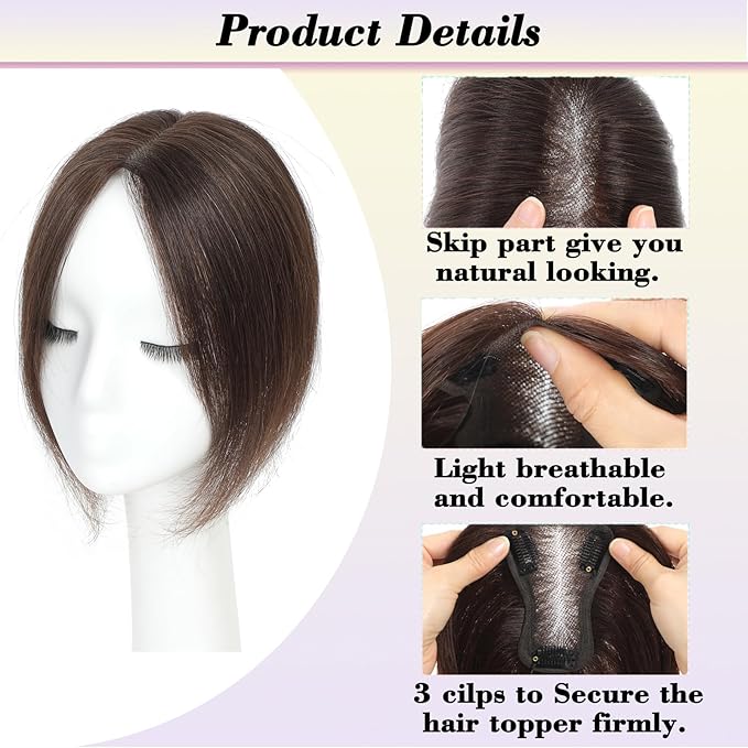 Hair Toppers for Women with Thinning Hair Human Hair Toppers for Women with Thinning Hair Toppers Hair Pieces for Women 10 Inch Hair Topper Hairline Topper for Women(Medium Brown).