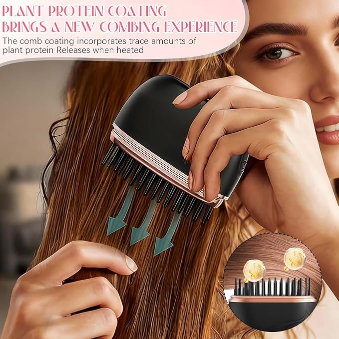 Mini Hair Straightener, Rechargeable Wireless Portable Hair Straightener Brush, 3-Speed Temperature Control, Anti Scald Shell, Lightweight & Portable for Travel (Pink)
