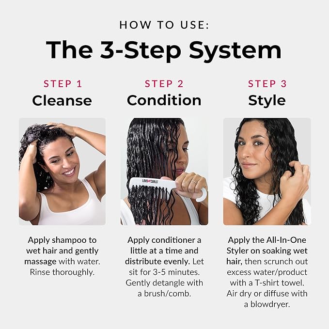 Love Ur Curls - Shampoo & Conditioner Set with All in One Curl Cream Styler for Kinky & Coily Hair, 3 Step System for Repair and Moisturizing