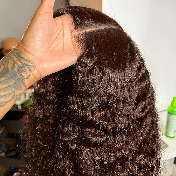 250% Density SKINLIKE Real HD Lace Frontal Wigs, 13x6 Full Frontal Curly Pre-Plucked Bleached Knots Invisible HD Lace Wig Chocolate Brown Human Hair Wig 22 Inch