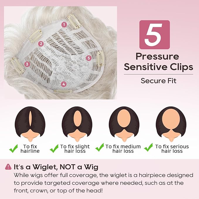 REECHO Hair Topper, Short Wiglet Hair Topper for Women with Thinning Large Coverage Synthetic Top Crown Hairpiece for Women (Pearl Platinum)