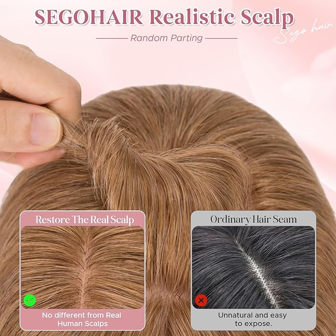 Real Human Hair Toppers for Women 3.54"*4.72" Silky Base 150% Density No Bangs Adjustable Parting Clip-In Topper Hairpieces for Women with Thinning Hair 12 Inches Light Brown