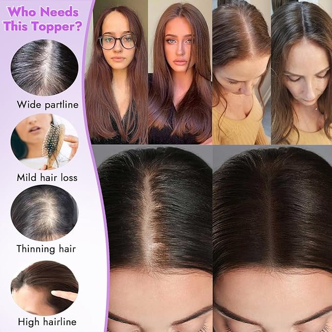 Black Synthetic Hair Toppers for Women with Thinning 3D 360° Cover Clip in Wispy Bangs Upgraded Adjustable Bandage 24 Inch Long Layered