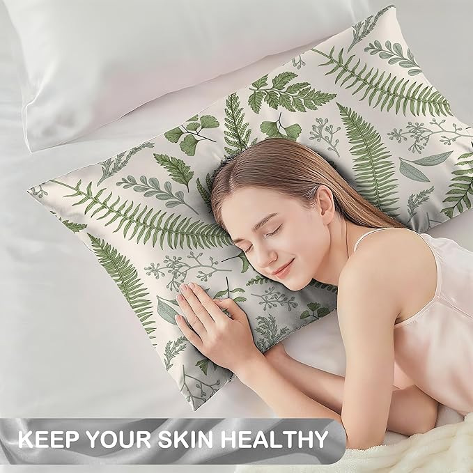 Leaves Herbs and Wildflowers Eucalyptus Satin Pillow Case Queen Size,Soft Pillowcases for Hair and Skin Similar to Silk,Pillowcases with Hidden Zipper Bedding Accessories,20X30 Inches,1 Pack