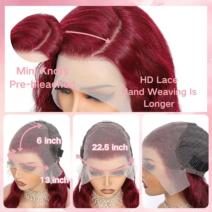 30 Inch 99j Burgundy Lace Front Wigs Human Hair 13x6 HD Transparent Burgundy Wig Human Hair 200 Density Pre Plucked Glueless Frontal Wigs Human Hair for Black Women